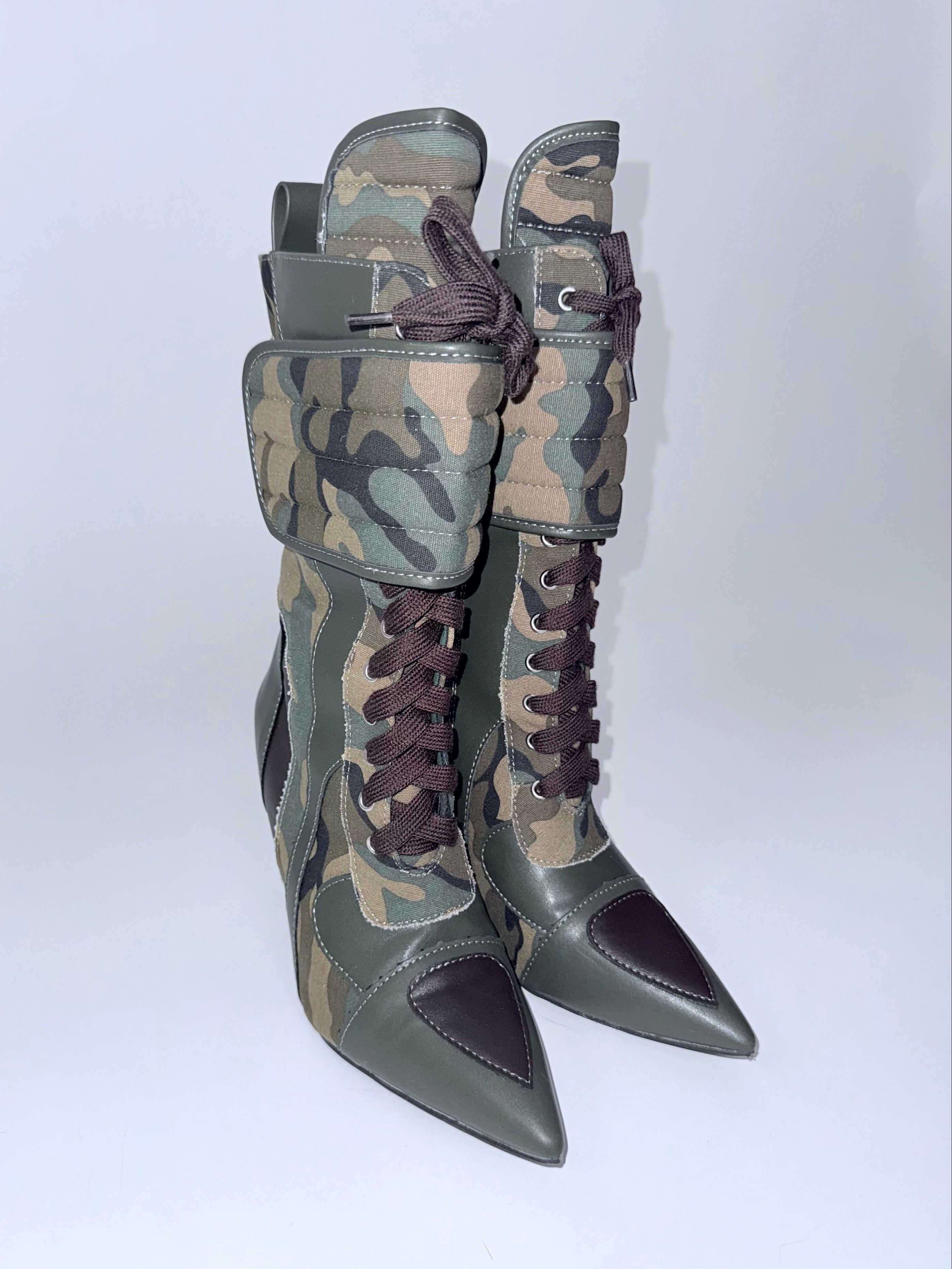 Camo Mid-Calf High Heel Stiletto Bootie