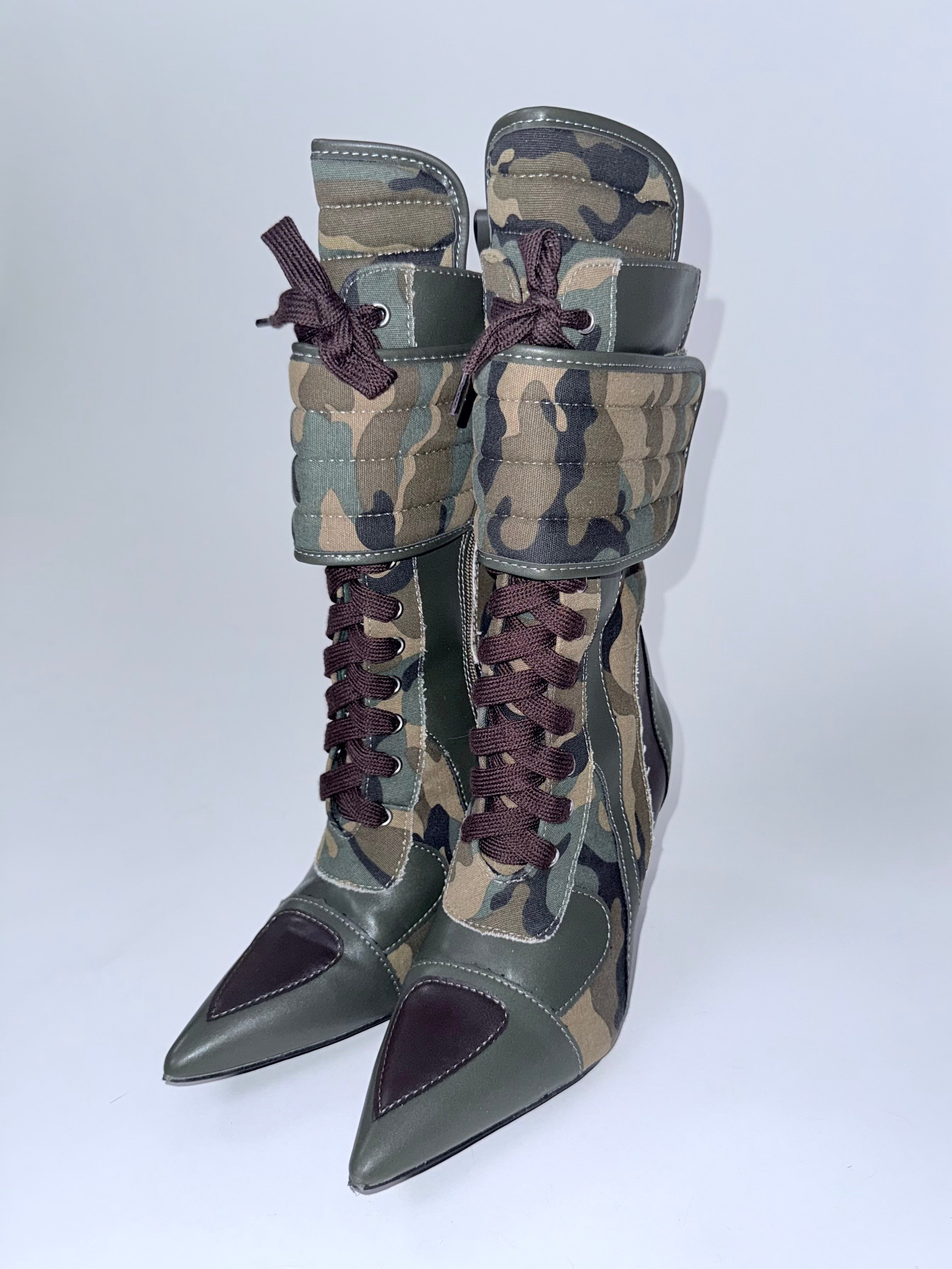 Camo Mid-Calf High Heel Stiletto Bootie